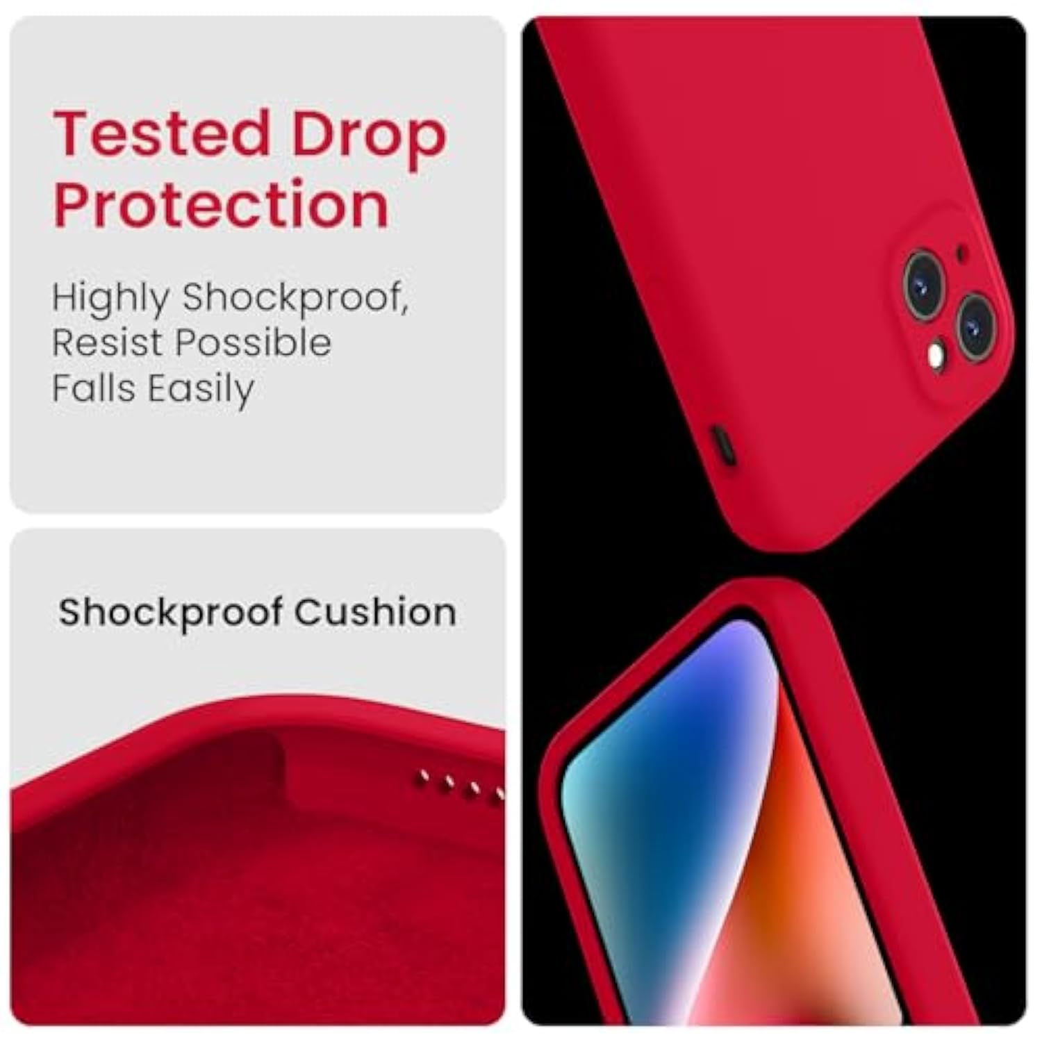 Case, Silicone Upgraded [Camera Protection] Phone Case With [2 Screen Protectors], Soft Anti-Scratch Microfiber Lining Inside, 6.1 Inch, Deep Red