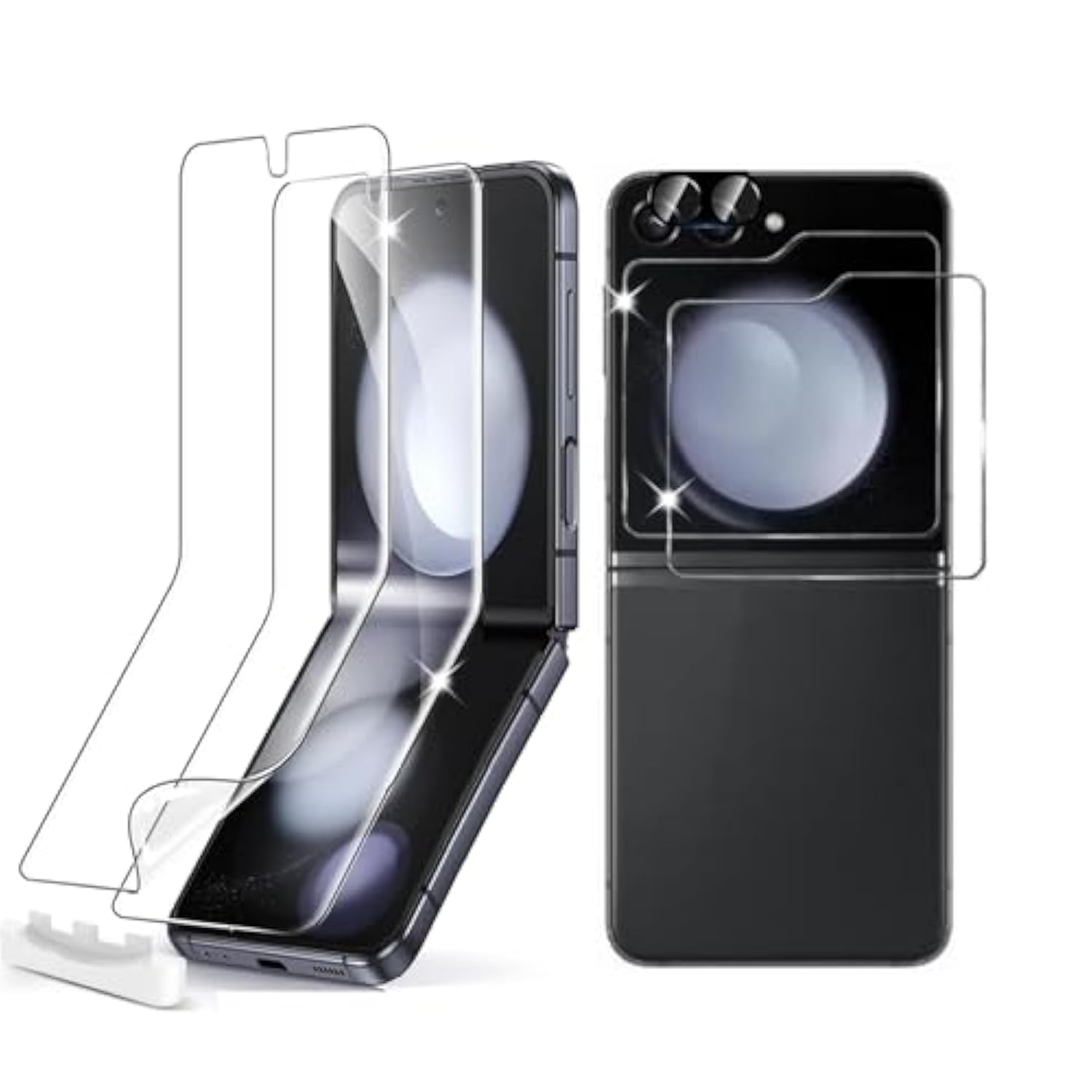 [2+2+1 Pack] For Samsung Galaxy Z Flip 5 Screen Protector, 2 Inner Soft Tpu Film + 2 Front Tempered Glass Screen Protector + 1 Glass Camera Protector, Case Friendly, Touch Sensitive