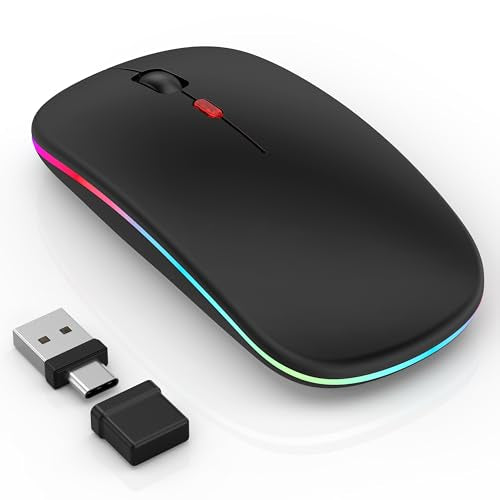 Led Wireless Mouse For Laptop/Macbook/Ipad - Built-In Mouse Jiggler & 4-Mode (Bluetooth 5.2/3.0 & 2.4Ghz Usb-A/C) Rechargeable Silent Mouse Multi-Device Compatible With Macos/Ios/Windows/Android