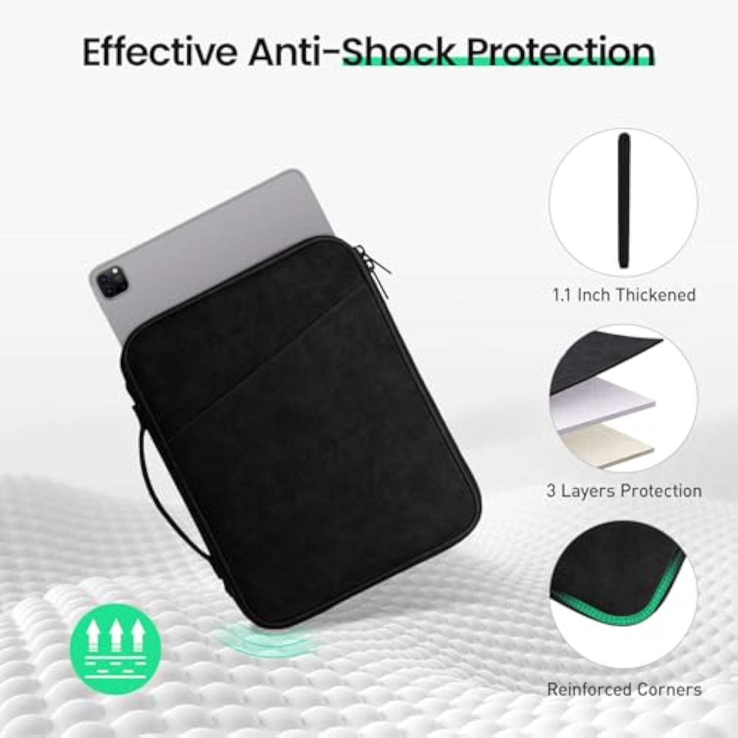 Tablet Sleeve Bag For New 13 Inch Ipad Pro M4/Ipad Air M2 2024, 12.9 Inch Ipad Pro 6/5/4/3, 12.4 Inch Galaxy Tab S8+/S9+/S9 Fe+, Surface Pro 9/8, Waterproof Travel For Ipad Case Bag, Black