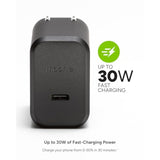 Mophie GaN 30W USB C Charger Block - Fast Wall Charger for iPhone, iPad, Samsung Galaxy, Google Pixel, and More - Compact, Foldable Prongs, Eco-Friendly, Black