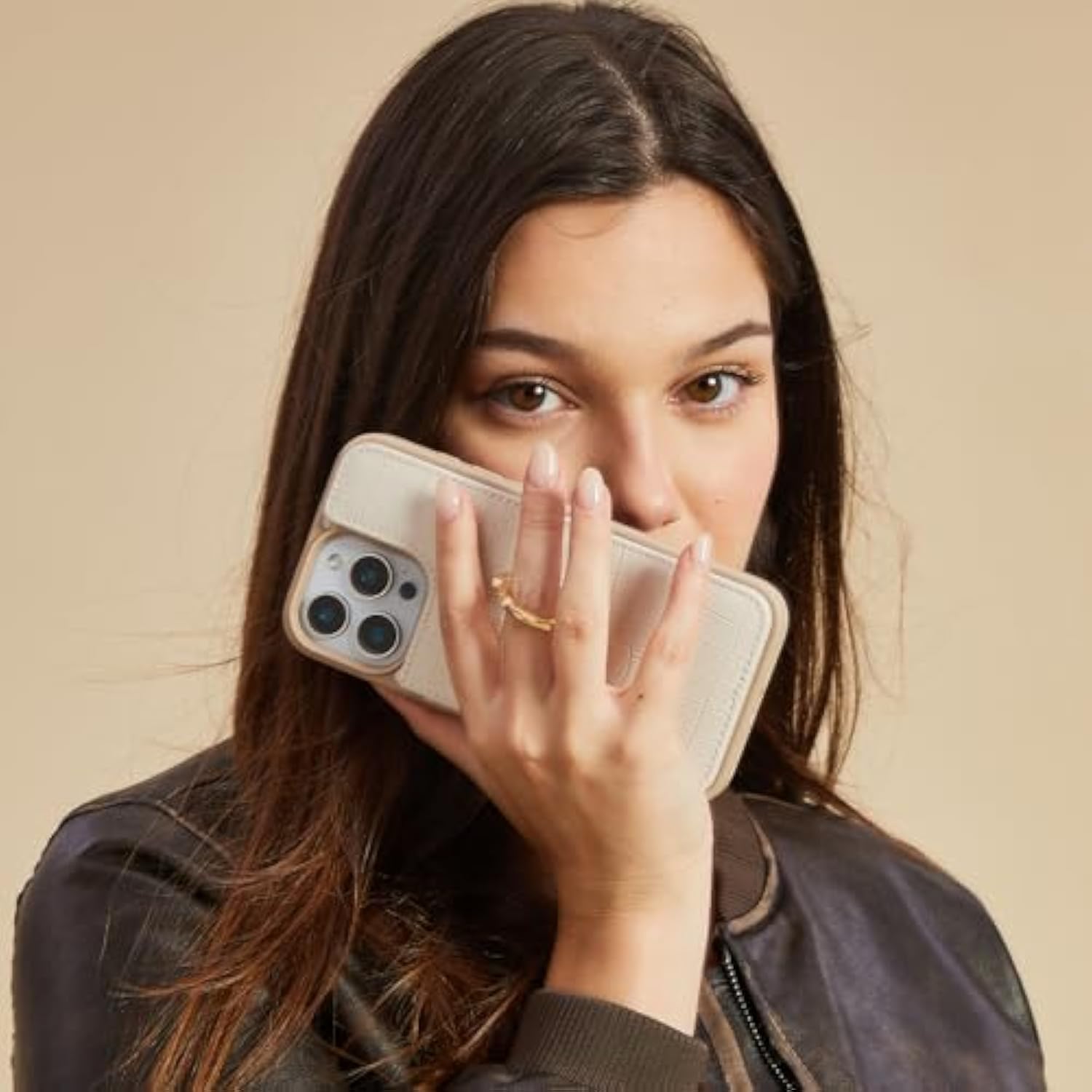 For Iphone 13 Pro Wallet Case With Card Holder Ring Holder Kickstand Card Slots Case For Women And Men Designed For Iphone 13Pro 6.1"-Beige