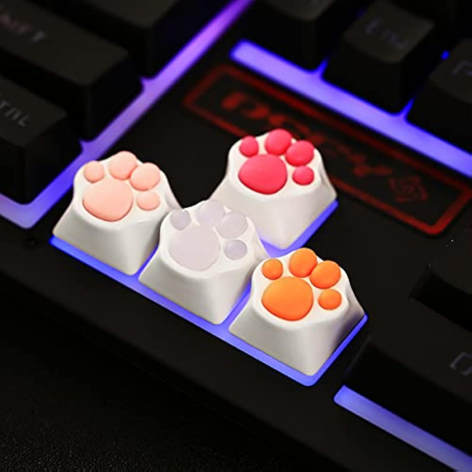 2 Pack Keyboard Keycaps Metal And Rubber Keycaps White Keycaps Cute Cat Paw Ke
