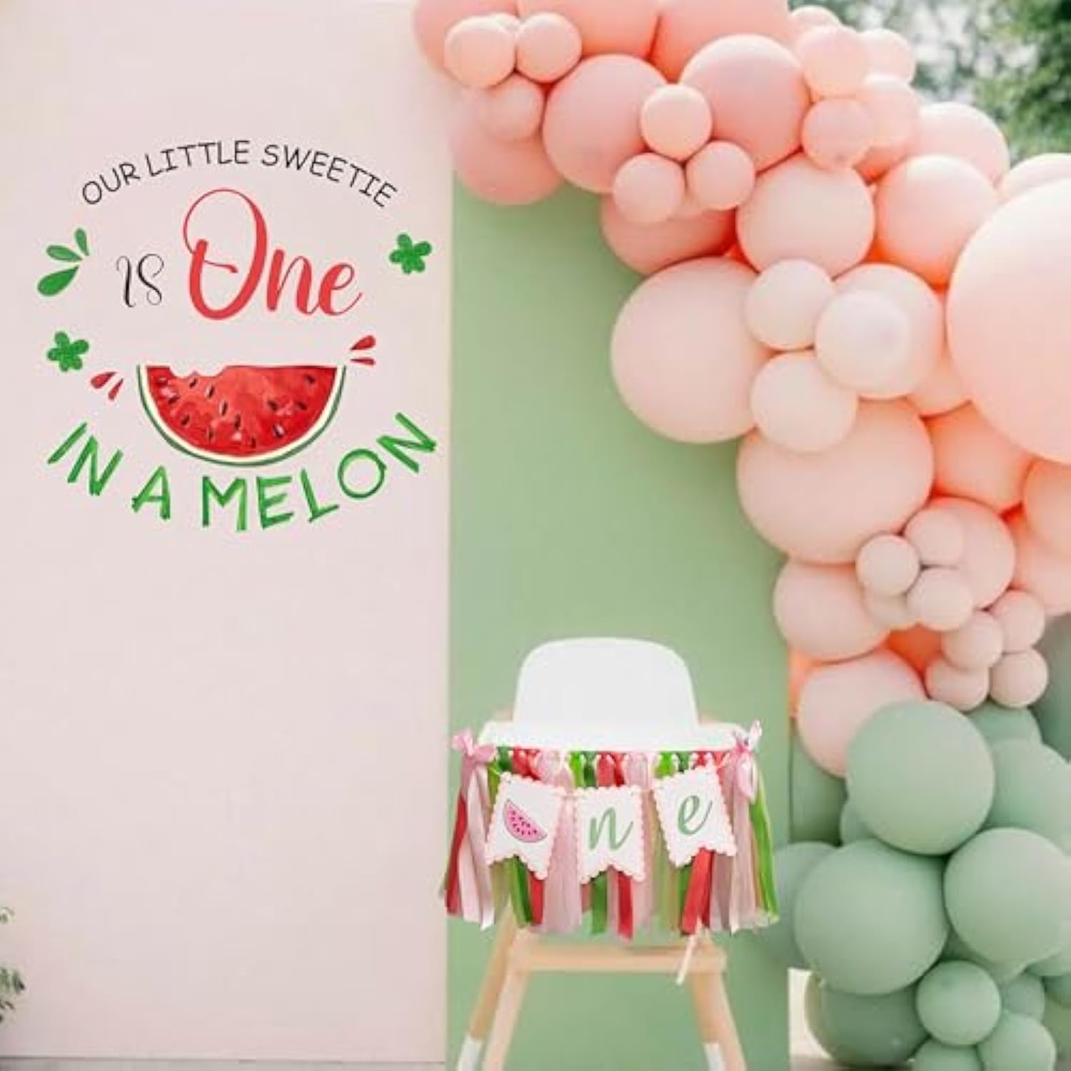 Watermelon High Chair Banner - One In A Melon Highchair Banner 1St Birthday, Fruit Theme First Birthday Decorations For Anniversary, Baby Shower, Cake Smash, Photo Props...