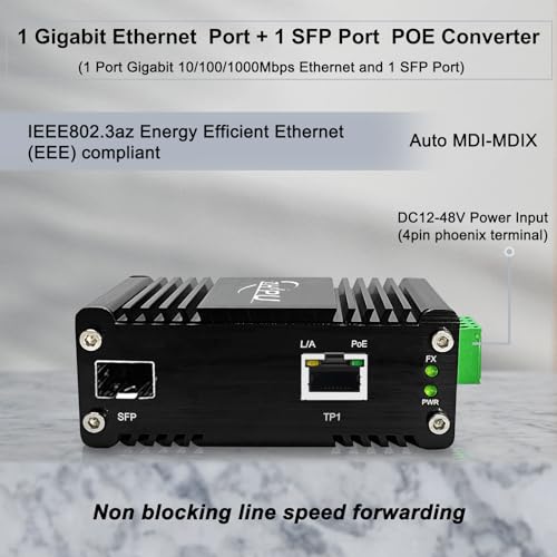 Industrial Gigabit Poe+ Media Converter, 1×10/100/1000Base-T Rj45 (30W Poe+ Output) To 1×1000Base-X Sfp Slot, Up To 20Km, Dual 12-48V Dc Input, Din Rail Mount, For Cctv & Ip Camera Systems
