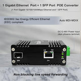 Industrial Gigabit Poe+ Media Converter, 1×10/100/1000Base-T Rj45 (30W Poe+ Output) To 1×1000Base-X Sfp Slot, Up To 20Km, Dual 12-48V Dc Input, Din Rail Mount, For Cctv & Ip Camera Systems