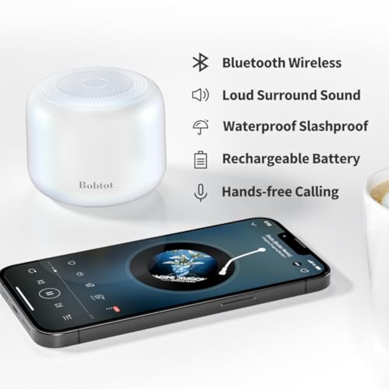 Portable Bluetooth Speakers With Strap Easy To Carry, Wireless Ipx5 Waterproof Mini Speaker With Loud Stereo Sound, 20 Hours Playtime, Rechargeable Battery, Built-In Microphone, White