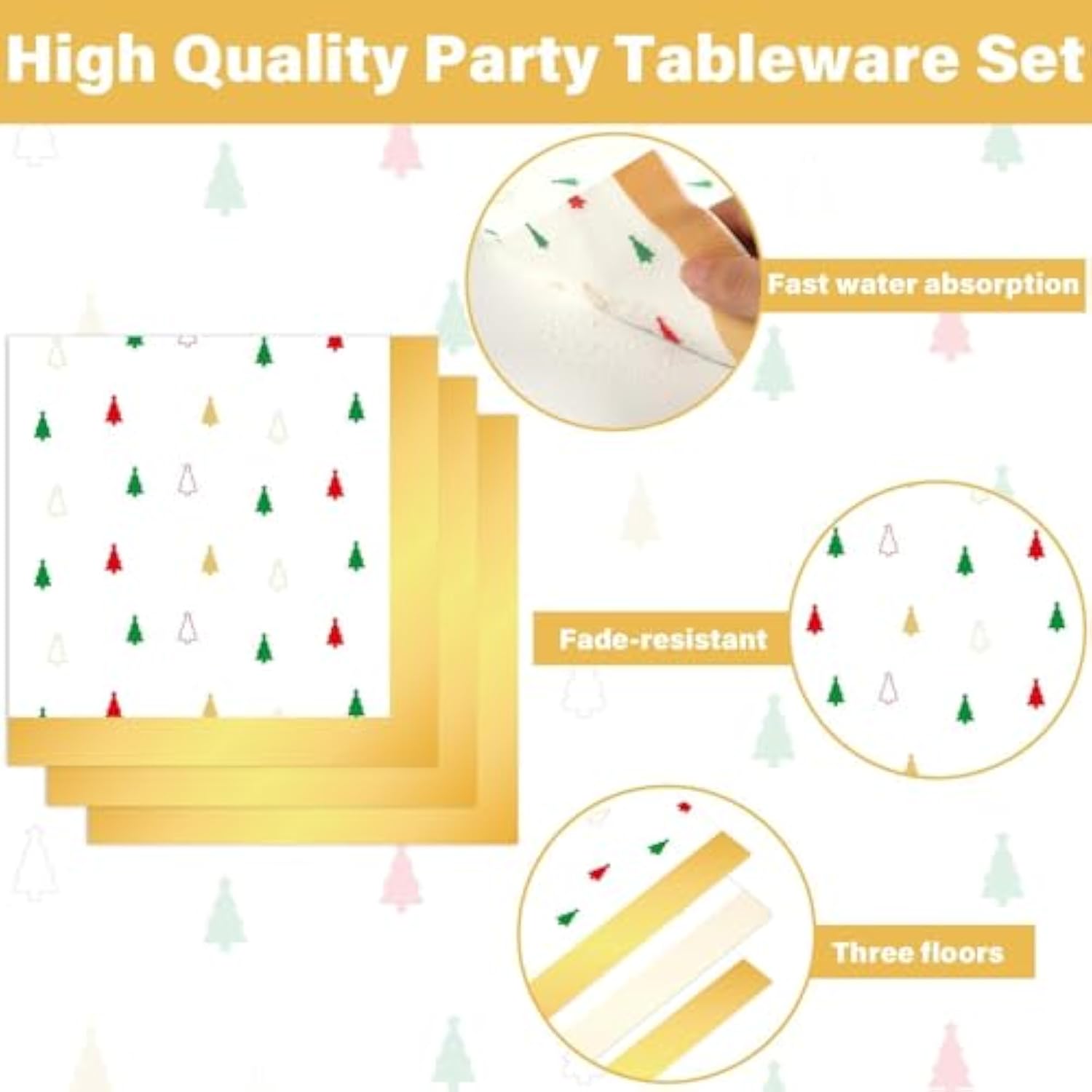 100 Pcs Christmas Paper Plates Napkins Party Supplies Merry Christmas And Tree Design In Red Green And Gold Merry And Bright Party Tableware For Disposable Xmas Holiday Dinner Party Decorations