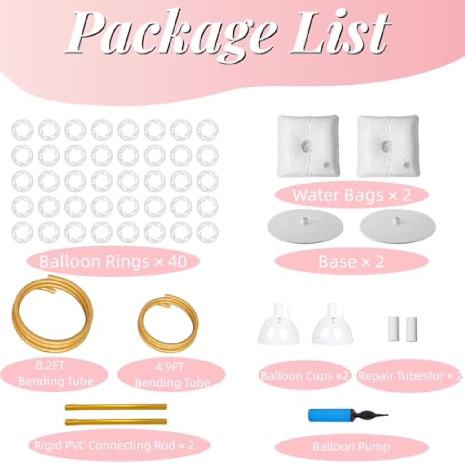 Balloon Arch Stand Kit 8.2Ft & 5Ft Gold Bending Arch for Parties & Events