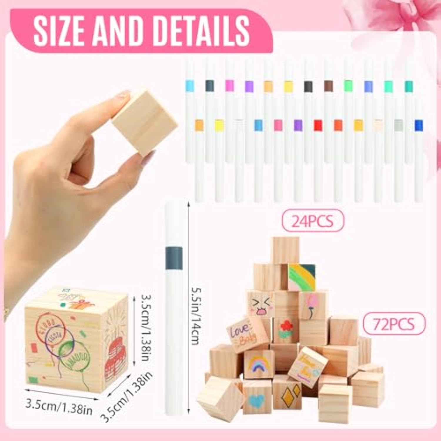 97 Pcs Pink Bow Baby Shower Games Sign Kit,Pink Bow Party Decoration,Including Game Sign 72 Diy Blank Wooden Block 24 Pen To Draw Your Idea For Baby Shower Party Game Gender Reveal Party