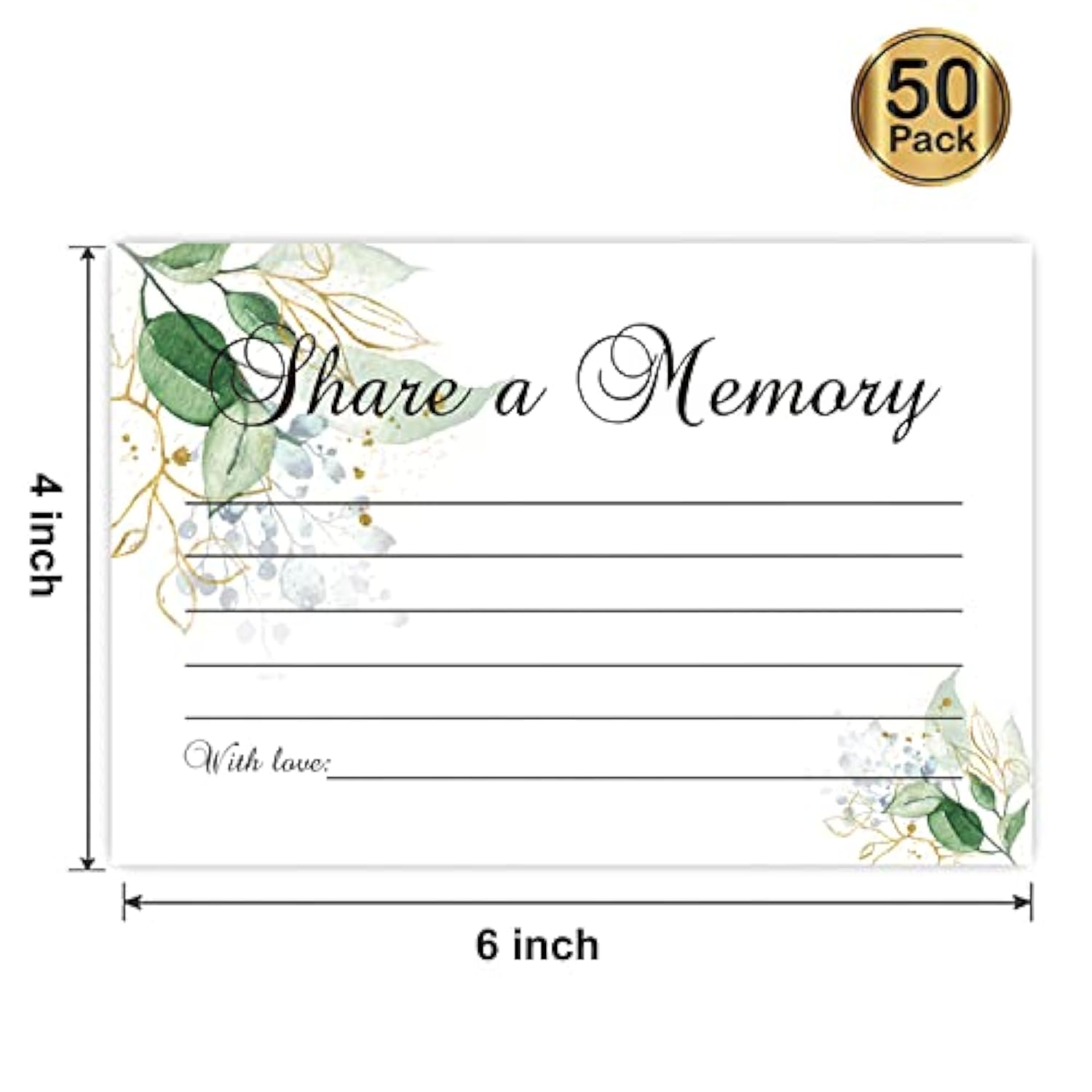 Share A Memory Cards, 50 Cards, Memory Card For Celebration Of Life, Graduation, Wedding, Retirement, Going Away Party - Greenery (4" X 6"?