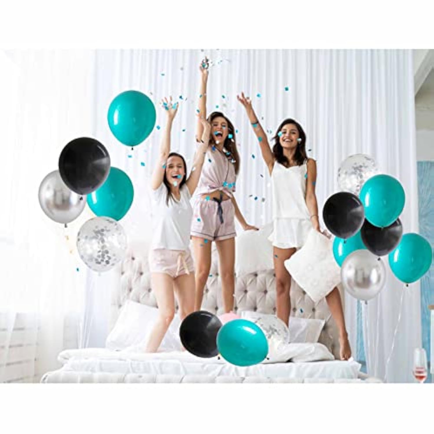 Black Teal Blue And Silver Happy Birthday Party Decorations Turquoise Aqua Balloons Décor Supplies Men Women Boys Girls 1St 2Nd 3Rd 16Th 20Th 25Th 30Th 35Th 40Th 45Th 50Th 60Th 70Th
