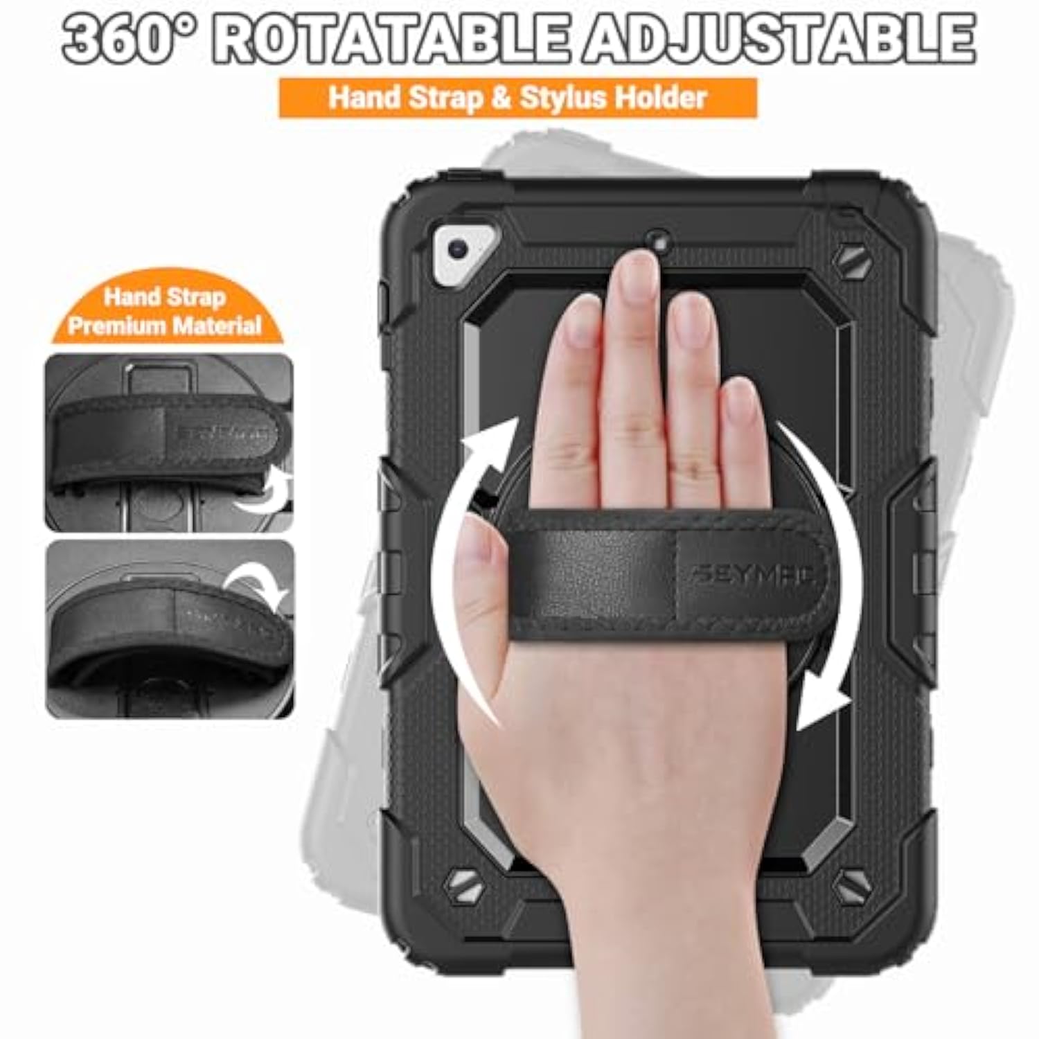 For Ipad Mini 5/ Mini 4 Case 7.9 Inch, Sturdy Heavy Duty Shockproof Full-Body Protective Case With Screen Protector, Rotating Stand, Hand/Shoulder Strap For Ipad Mini 5Th/4Th Gen, Black