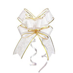 Pull Bows For Gift Wrapping, 15 Pcs Large Gift Bow Bulk For Presents Package, Gift Baskets, Christmas, Wedding, And Party Decor (White With Tulle & Gold Line, 6 Inches)