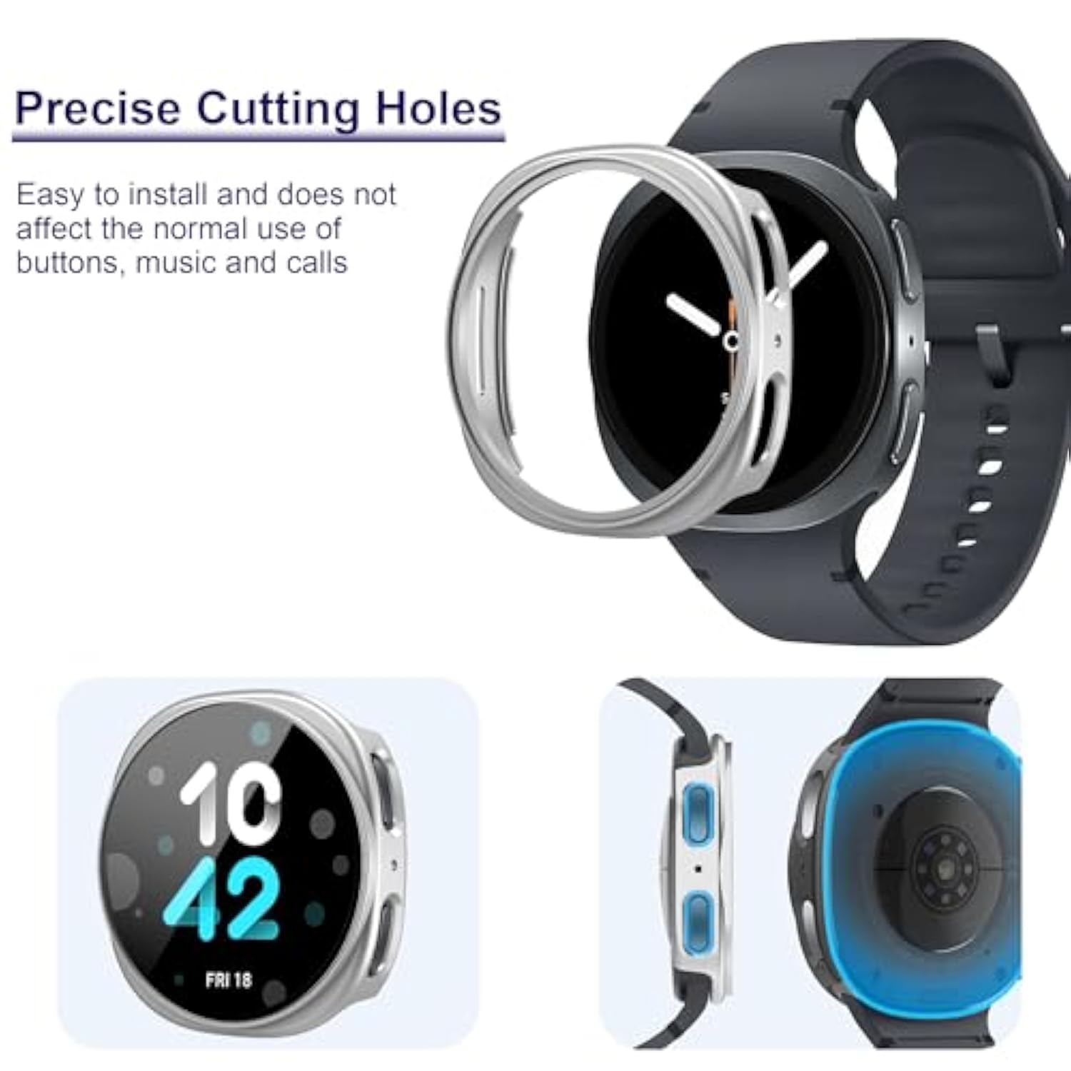 12+4 Pack Case For Samsung Galaxy Watch 8 44Mm With Tempered Glass Screen Protector, Waterproof Hard Pc Scratch Resistant Protective Cover Compatible With Galaxy Watch 8 44Mm