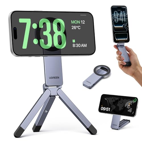 UGREEN for Magsafe Tripod 360° Rotating Adjustable Magnetic Phone Stand for 1/4'' Screw Port Compatibility with iPhone 17 16 15 14 13 12 Pro Max Air,