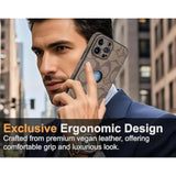 Luxury Designer Leather Case for iPhone 16 Pro Max with Camera Lens Protector and Logo View