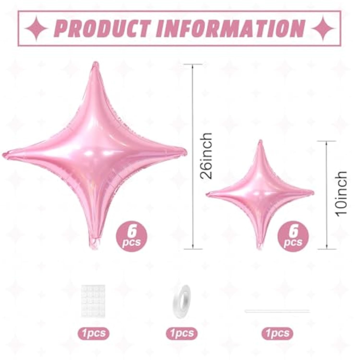 Pink Star Balloons,12Pcs Four Angle Star Foil Balloons,26Inch And 10Inch Pink Quadrangle Helium Polyester Film Balloon For Birthday Anniversary Baby Shower Wedding Party Decorations