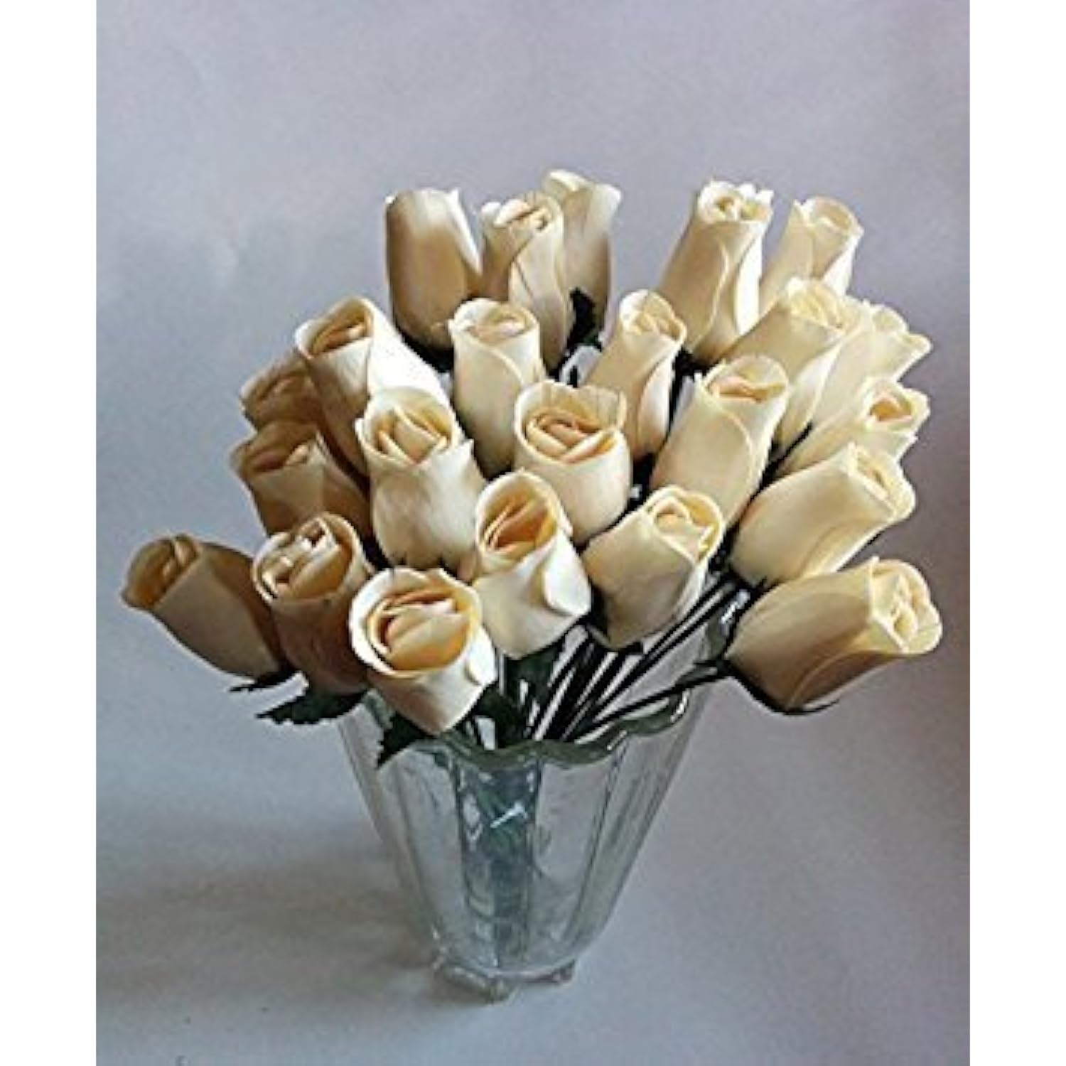 Aariel'S Attic 24 Beautiful Realistic Ivory White Wooden Roses