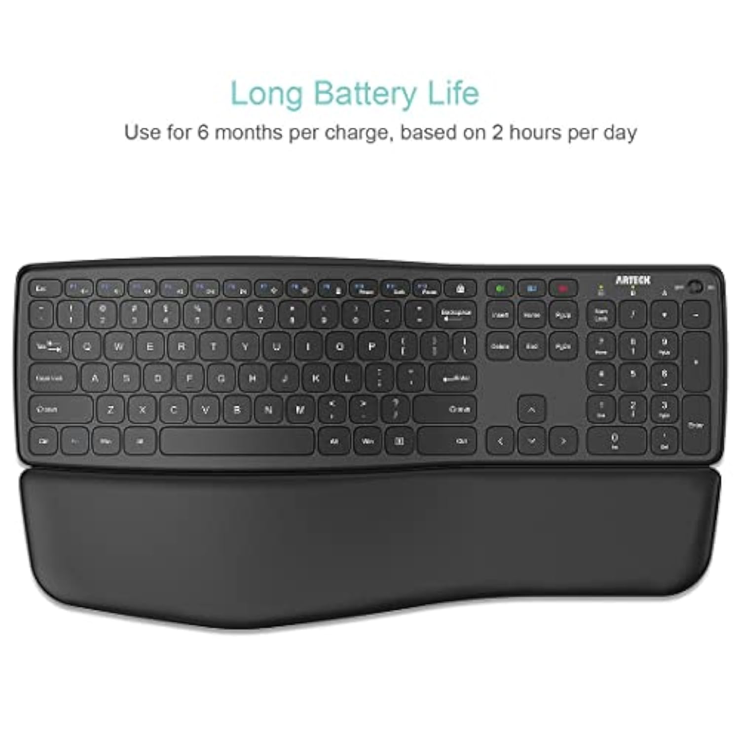 Universal Wave Ergonomic Keyboard With Palm Rest Multi-Device Full Size Wirele