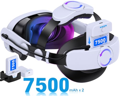 Head Strap For Meta Quest 3S/3/2, Adjustable Elite Strap With 7500Mah*2 Detachable Battery & Charging Dock, Enhanced Support & Comfort, Vr Headset Strap For Oculus, Extends 68H Playtime