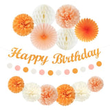 Orange Hippie Birthday Party-Decorations Paper-Flowers - 14Pcs Happy Banner Fall Honeycomb Tissue Pom Poms,Boho Streamers Garland Fans,Sweet Peach Groovy Sunset Groovy Hanging Supplies Decor