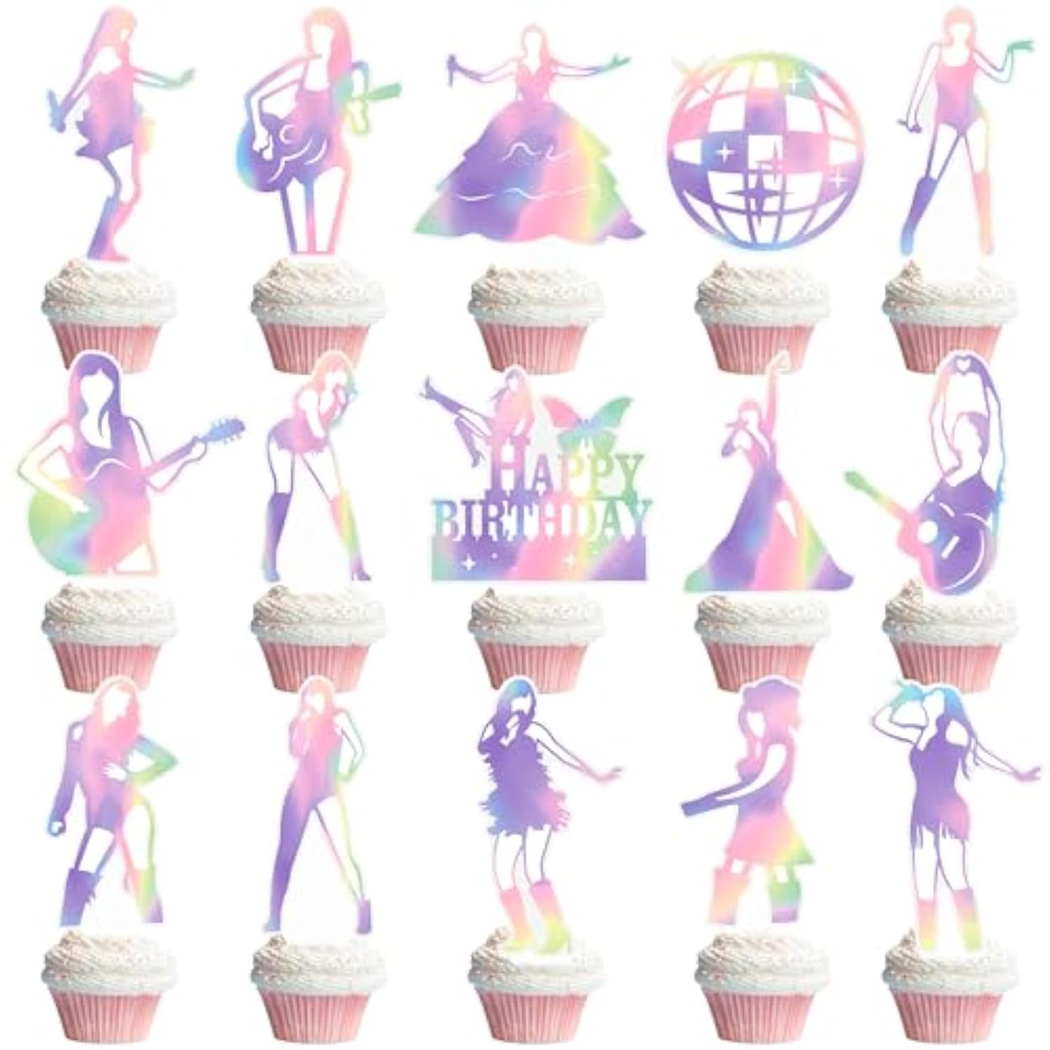 48Pcs Music Singer Party Cupcake Toppers Singer Birthday Party Decoration Pop Singer Cupcake Toppers For Popular Music Singer Birthday Baby Shower Supplies