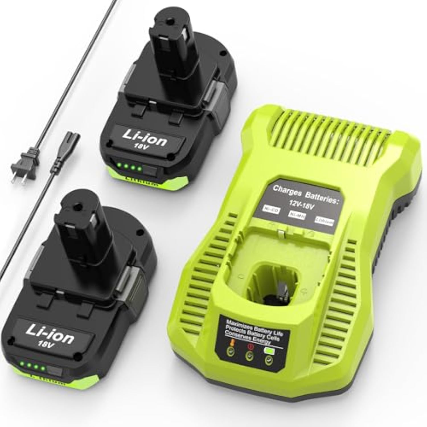 18V 3.0Ah Replacement Lithium Ion Batteries 2-Pack And Charger Combo, Replacement For Ryobi 18V Battery 3000Mah, Compatible With Ryobi One+ 18-Volt Cordless Power Tools And Charger.