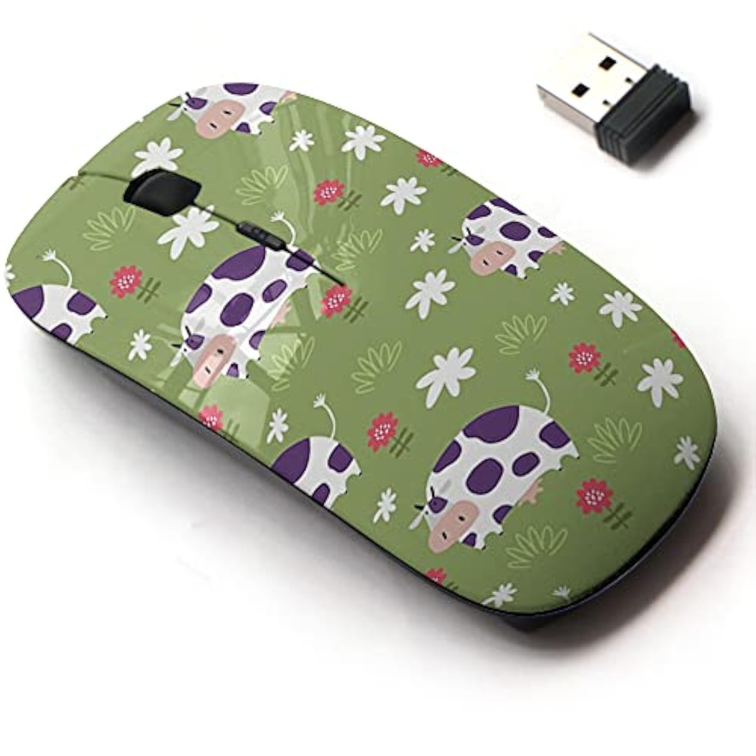 2.4G Wireless Mouse With Cute Pattern Design For All Laptops And Desktops With Nano Receiver - Funny Cow Print Kids
