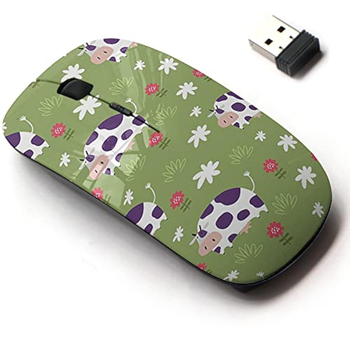2.4G Wireless Mouse With Cute Pattern Design For All Laptops And Desktops With Nano Receiver - Funny Cow Print Kids