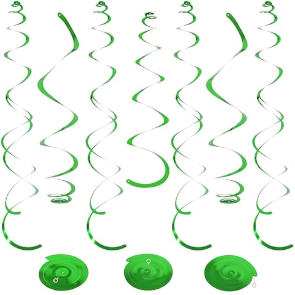 24 Pcs Green Hanging Swirl, Sparkle Ceiling Hanging Decorations, Plastic Streamer Party Decorations With Double-Swirls And Single-Swirls For Birthday Decorations, Graduation, Baby Shower