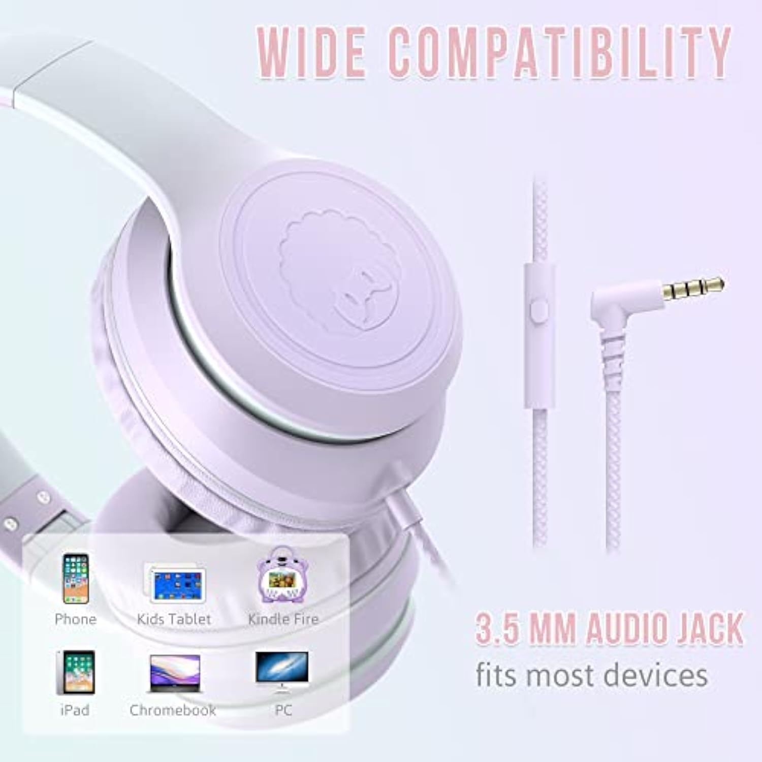 L22 Wired Headphones For Kids Girls Boys Women With Microphone, Foldable Stere