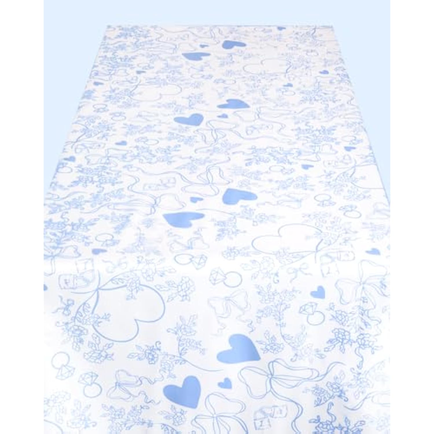 Something Blue Tablecloth, White + Blue | 9' X 4.5' | Bachelorette Tablescape, Wedding Party Setting, Bridal Shower Decoration, Engagement Table Cover