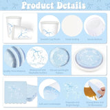 Blue Bow Birthday Party Supplies, 220Pcs Coquette Birthday Decorations Includes Bow Plates Napinks Cups Straws Cutlery Tablecloths Banners And Balloons Blue Bow Theme Tableware Serves 24 Guests