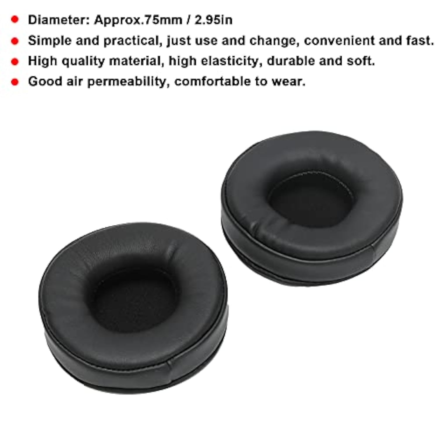 Headphone Earpads, 75Mm Diameter Universal Stereo Headphone Ear Covers With Sponge And Leather Ear Cushions For Comfortable Listening Experience, Replacement Earpad Accessories