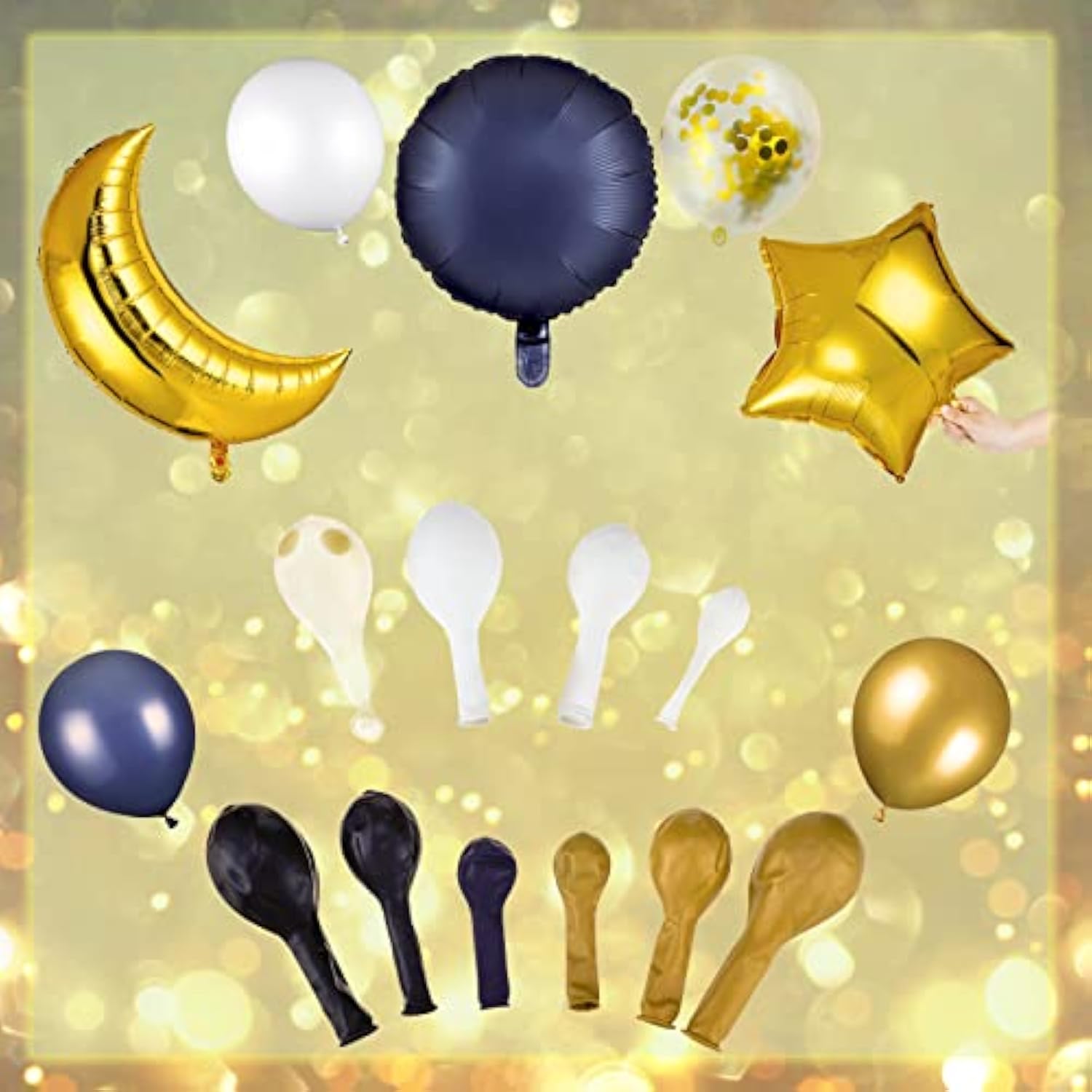 110 Pcs Sky Night Moon Star Theme Navy Balloons Garland Kit Blue And W