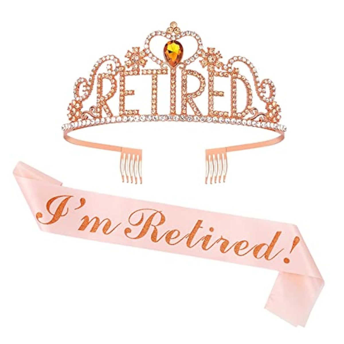 Retirement Party Decorations Retirement Gifts For Women Retirement Tiara And Sash Set Rose Gold Glittery Stain Sash Crystal Crown For Women Retirement Decorations