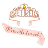 Retirement Party Decorations Retirement Gifts For Women Retirement Tiara And Sash Set Rose Gold Glittery Stain Sash Crystal Crown For Women Retirement Decorations
