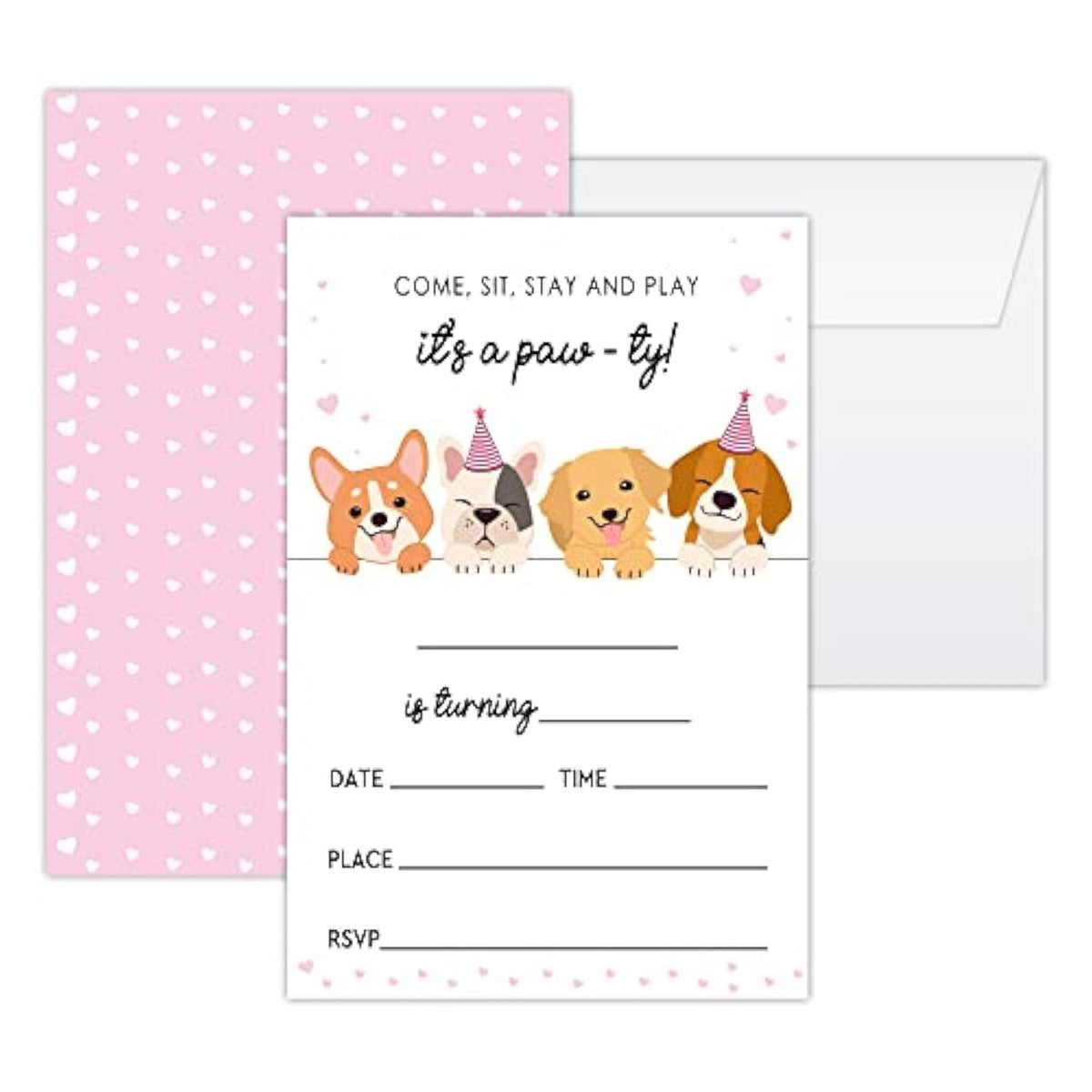 4"X6" Birthday Party Invitation Cards With Envelopes Set Of 20, Pet Puppy Dogs Birthday Party Supplies For Boys, Girls, Kids Or Teens Happy Birthday Celebration Invitation/Shengri-A024