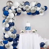 124pcs Blue Silver White Balloon Arch Kit for Birthday, Wedding, Graduation
