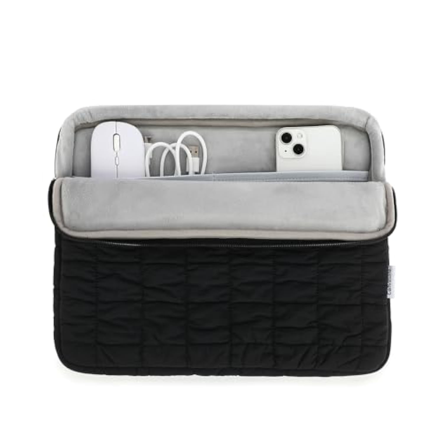 360 Protective Puffy Laptop Sleeve Case With Multi-Pockets - Compatible With 15-15.6 Inch Hp, Lenovo, Dell, Asus, Acer Computers - Quilted Puffer Soft Case (Black)