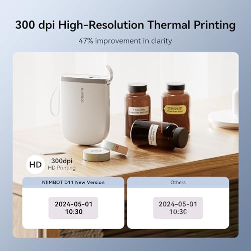 D11 New Version Label Maker Machine With Tape,300Dpi Bluetooth Label Printer, Portable Thermal Printer,Sticker Maker For Organizing Home Office School,White