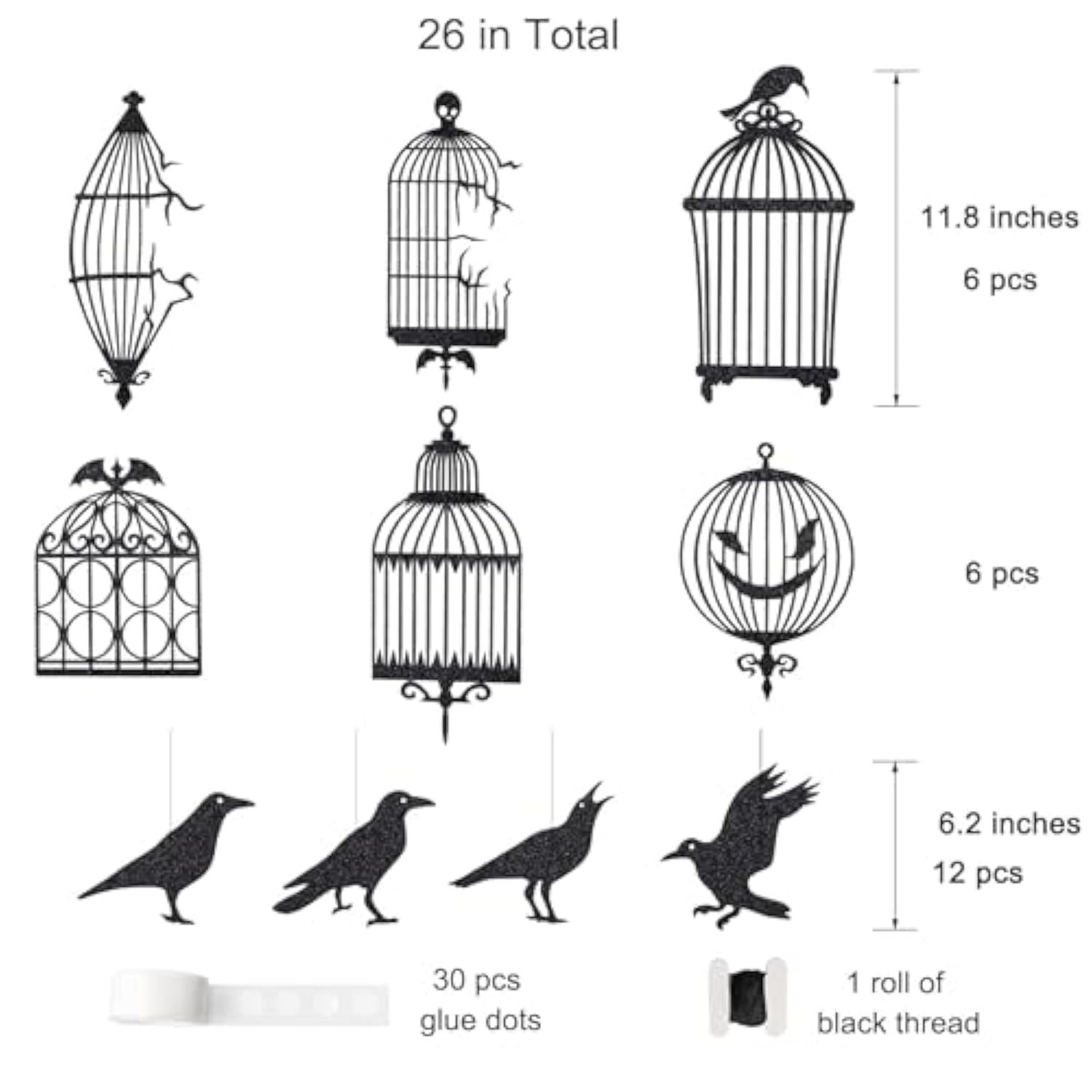 Halloween Crow Garland Black Cage Raven Gothic Party Hanging Haunted Decor