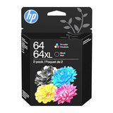 64Xl/64 Black High Yield And Tri-Color Standard Yield Ink Cartridges, 2/Pack