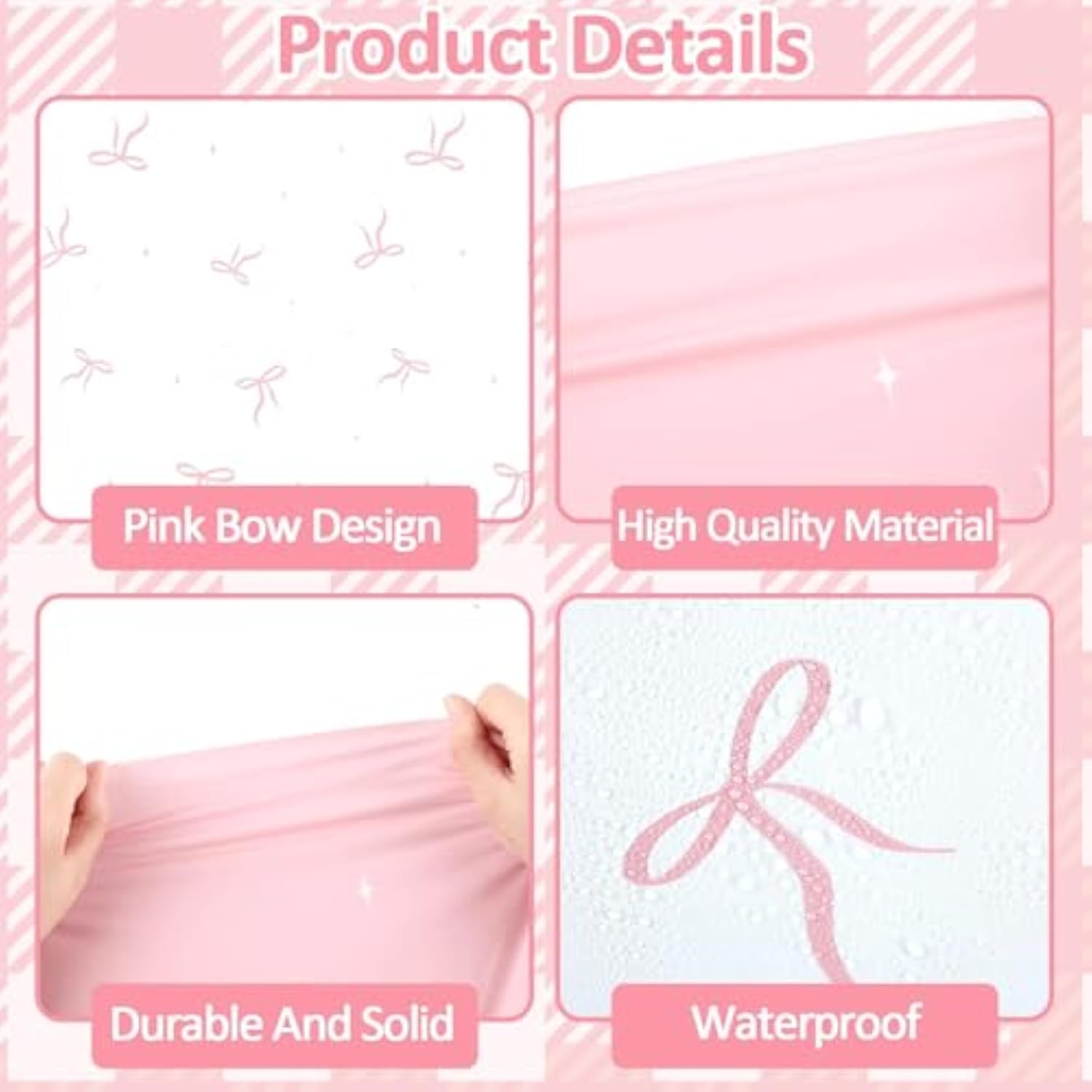 4pcs Pink Bow Tablecloths for Birthday, Bachelorette & Baby Shower Parties