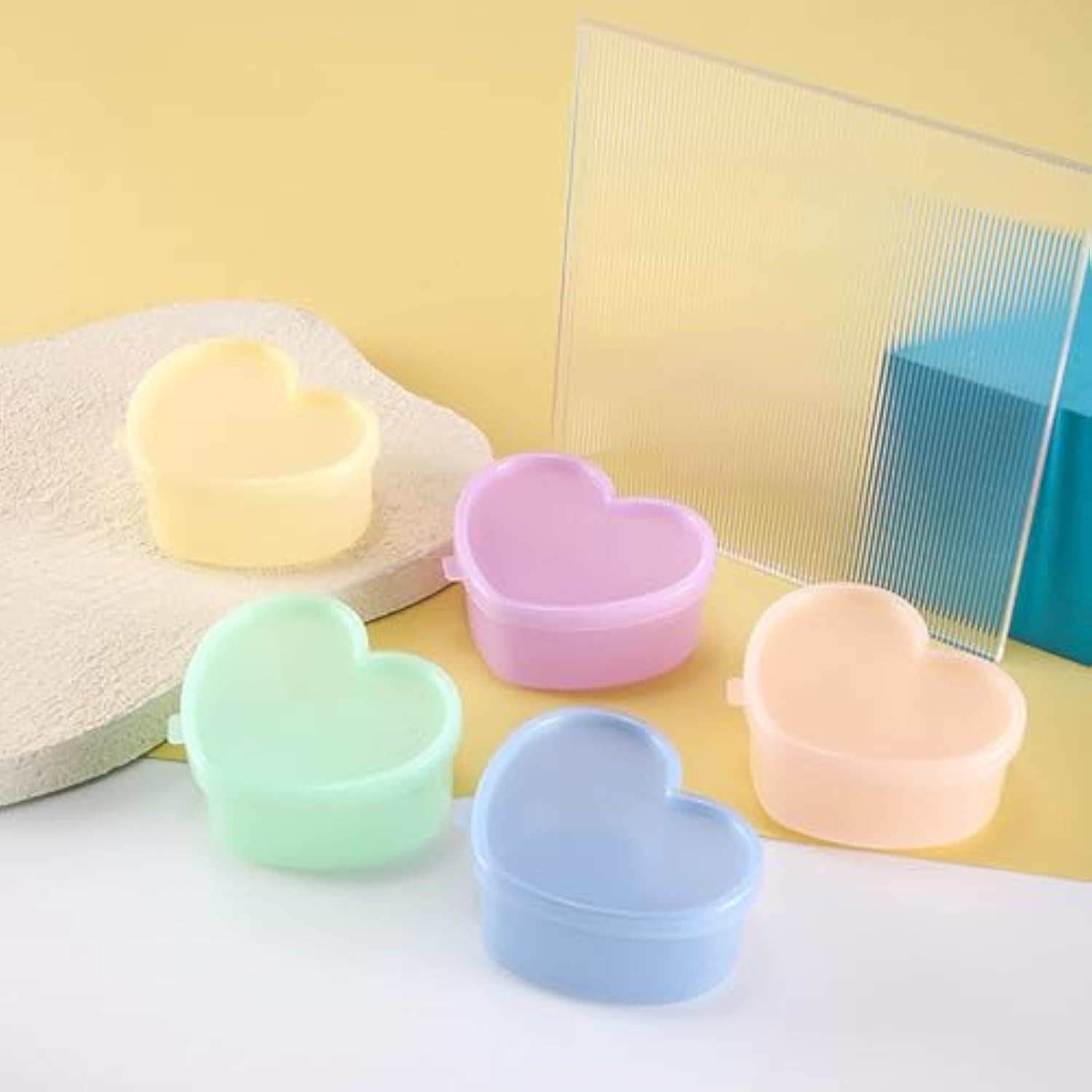Set Of 5 Valentines Container, Plastic Heart Containers For Valentines Day, Heart Shaped Condiment Containers With Lids, Heart Shape Salad Dressing Food Dipping Sauce Cups For Bento Lunch Box