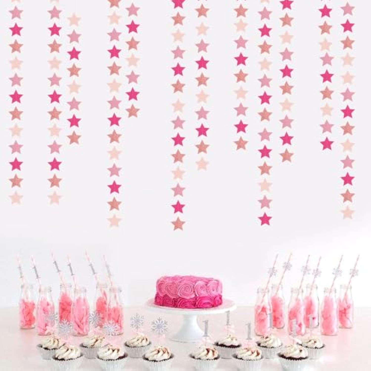 Hot-Pink Rose-Gold Party Decorations Garland - 62Ft Twinkle Little Star Hanging Streamers Banner,Birthday Wedding Bridal Baby Shower Bachelorette Engagement Decor