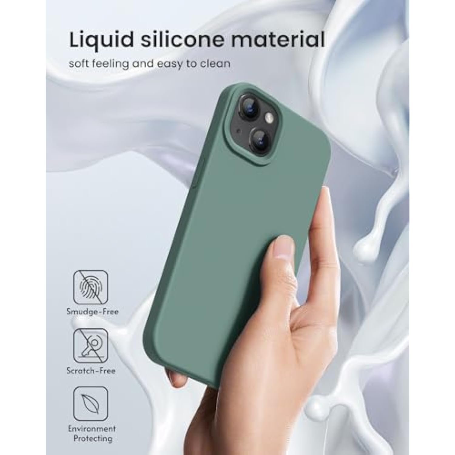 For 15 Case Liquid Silicone Slim Shockproof Protective Cover 6.1 Inch Anti-Scratch Drop Protection,Forest Green