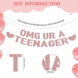 Omg Ur A Teenager Banner – 13Th Birthday Decorations For Girls, Rose Gold Glitter Happy 13Th Bday Party Decor, Pre-Strung Teen Girl Birthday Decorations For 13 Year Old Girl