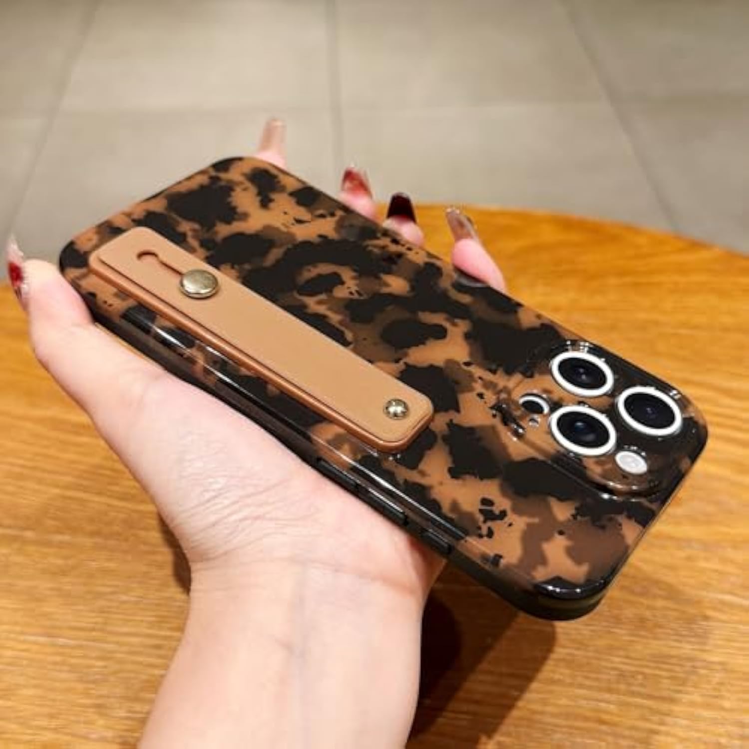 For Iphone 16 Pro Max Case With Wrist Strap, Cheetah Leopard Tortoise Shell Print Shockproof Soft Tpu Protective Case Women Girls, Slim Anti Scratch Cover For Iphone 16 Pro Max 6.9 Inch,Brown